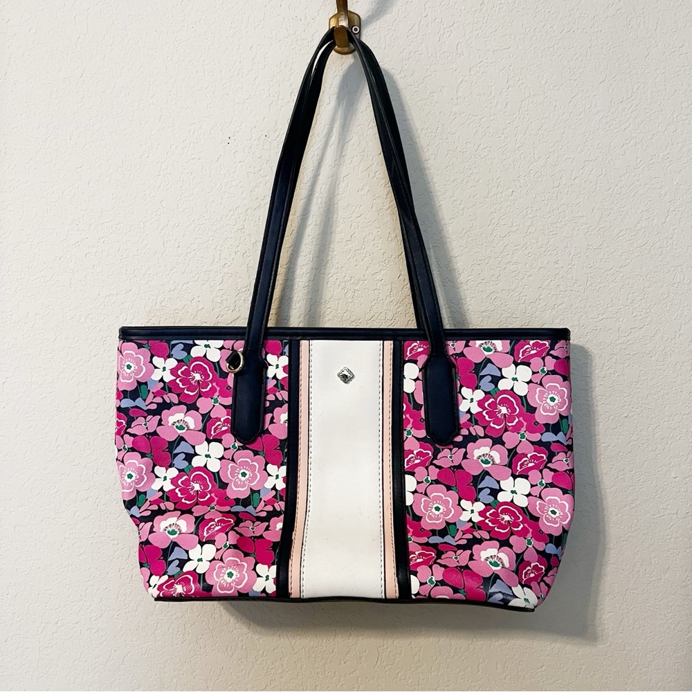 Crown & Ivy Pink and Navy Floral Large Shoulder Tote Bag Purse